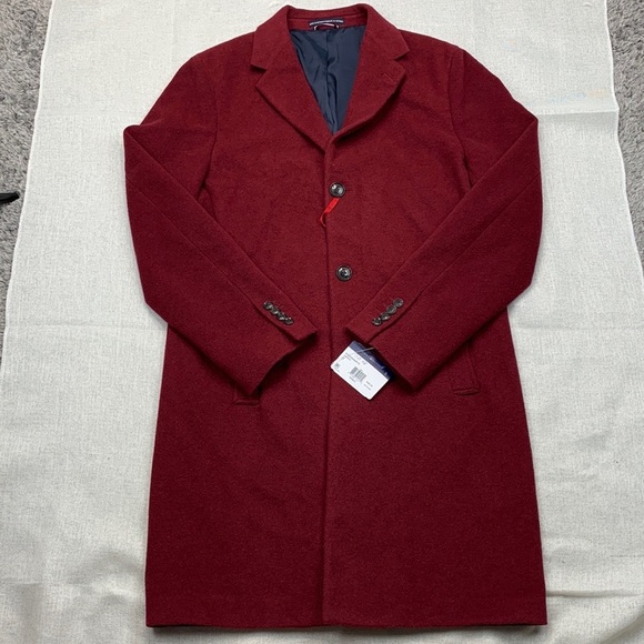Tommy Hilfiger Mens Addison Maroon Single Breasted Wool Blend Overcoat Size 44R - Picture 13 of 13